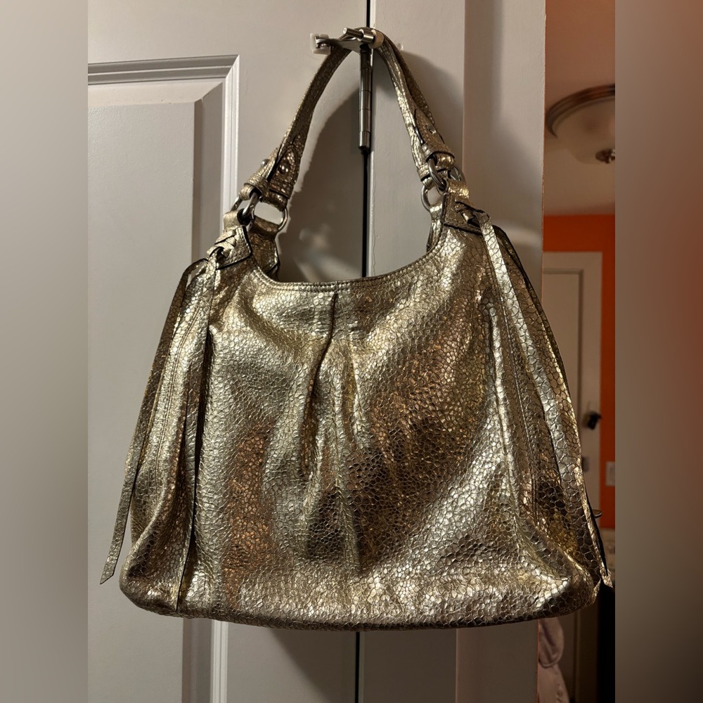 Coach Limited Edition Gold Crackled Snakeskin Leather Maggie #13898